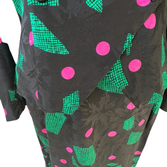 VINTAGE LAUREN ALEXANDRA 100% Silk Skirt Set Puff Sleeve Size 8 - Picture 8 of 10